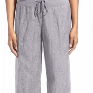 Eileen Fisher Large Gray Organic Linen Drawstring Pants